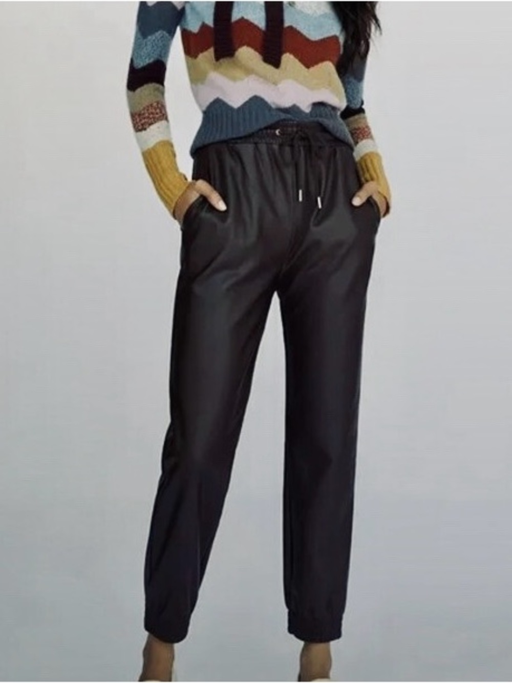 AVEC LES FILLES Black Vegan Faux Leather Jogger Pants Joggers